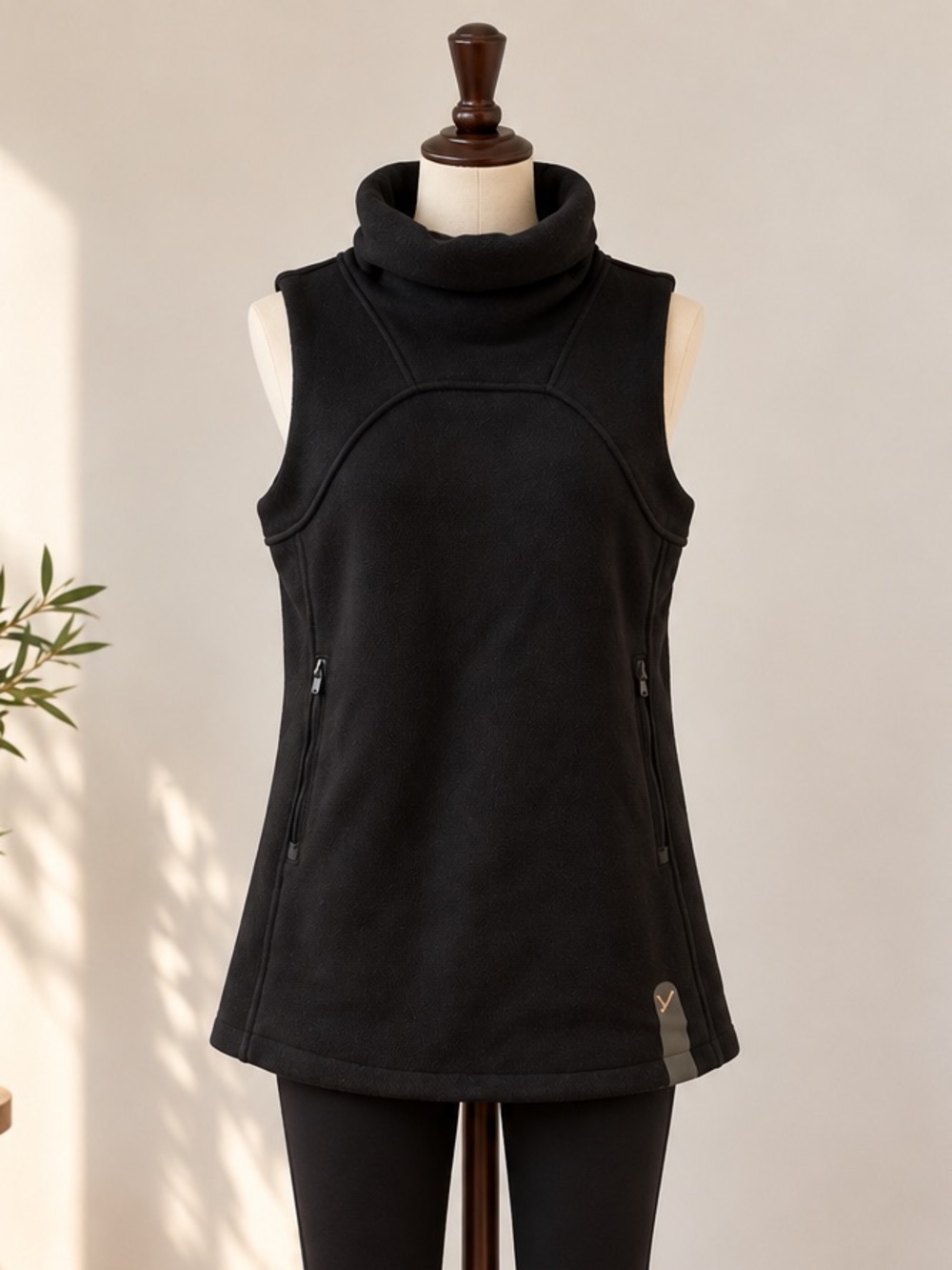 Indygena Black Polartec Fleece Tunic Vest Small Cowl Neck Outdoor Gorpcore